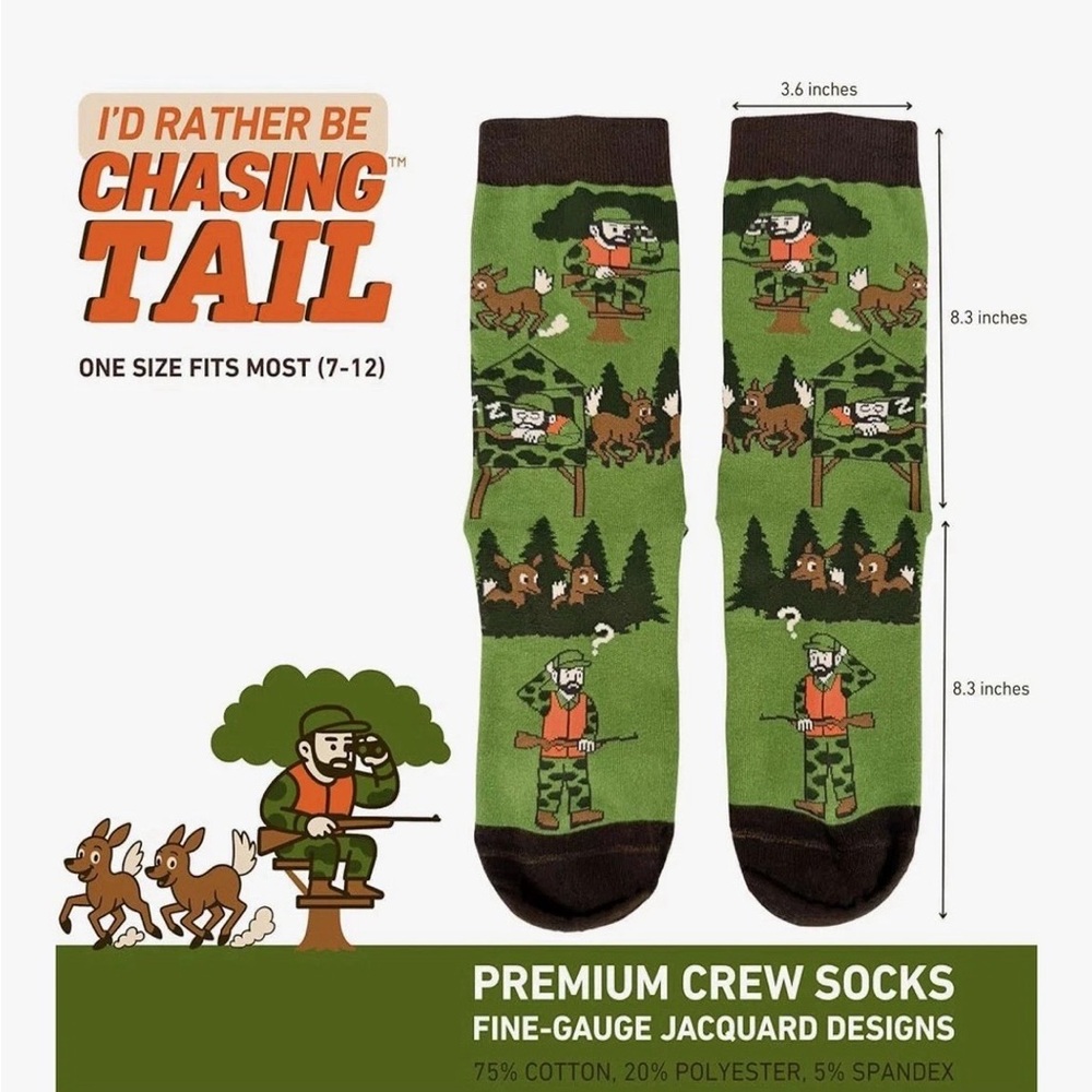 BRAND NEW Funny Men’s Chasing Tail Premium Crew Socks - Green